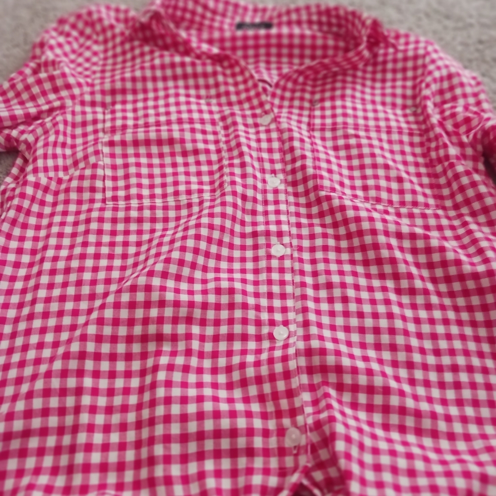 Jones New York Red and White Gingham Button Down Shirt
